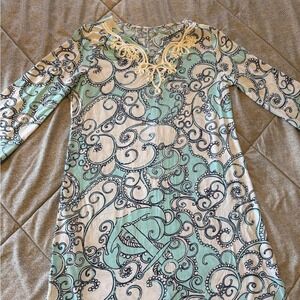 Lilly Pulitzer Girls XL 12-14 Cotton Anchor Paisley Soutache Dress Aqua Navy
